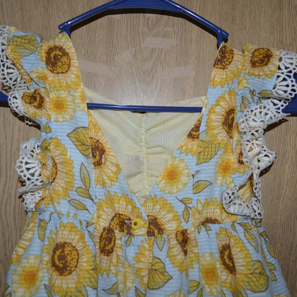 Cynthia Rowley Sunflower Print Cotton Lace Detail Vacation Flower Girl Dress - Picture 6 of 10